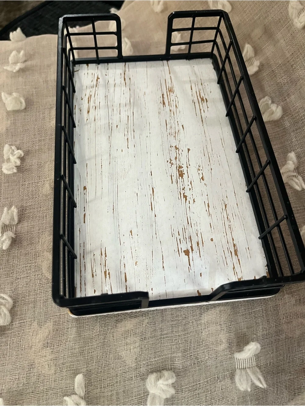 Black Wire & White Distressed Wood Farmhouse Napkin Tray